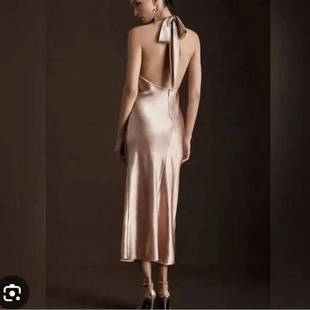 Sachin + Babi Sadie Halter Satin Midi Dress Cocktail Party Dress Rose Gold Pink